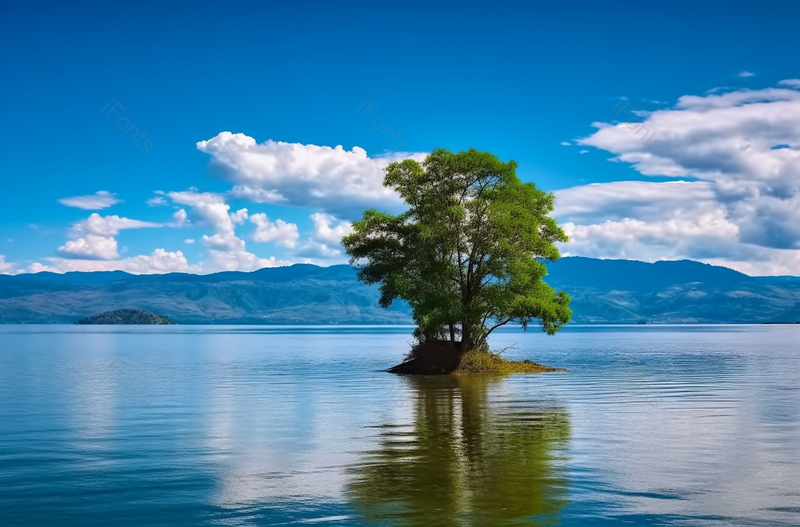 实拍湖面上的一颗大树美丽风景,高清,摄影图,摄影图片,图片大全,摄影图免费下载